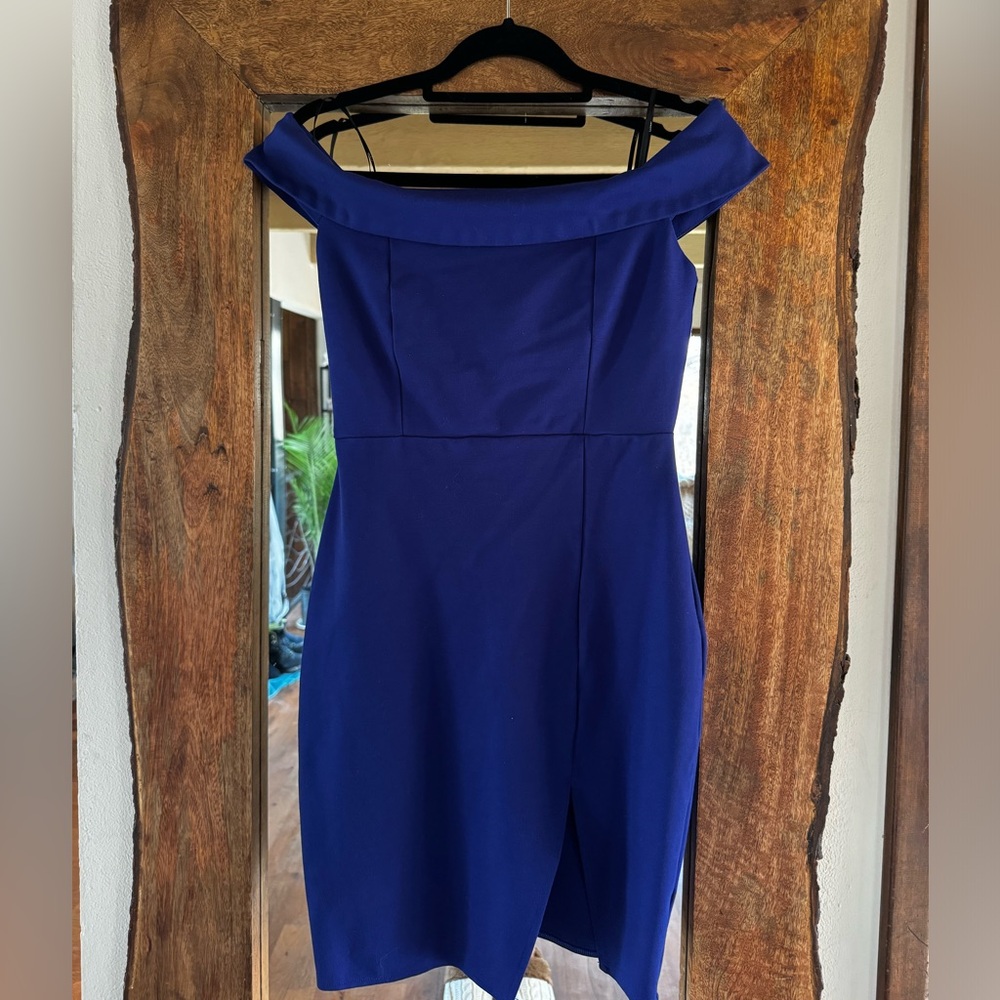 Never worn off the shoulder royal blue dress